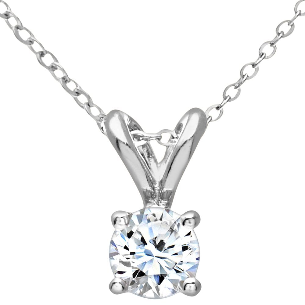 SPARKLD 9ct White Gold Diamond Pendant Necklace, 0.25ct Single Stone