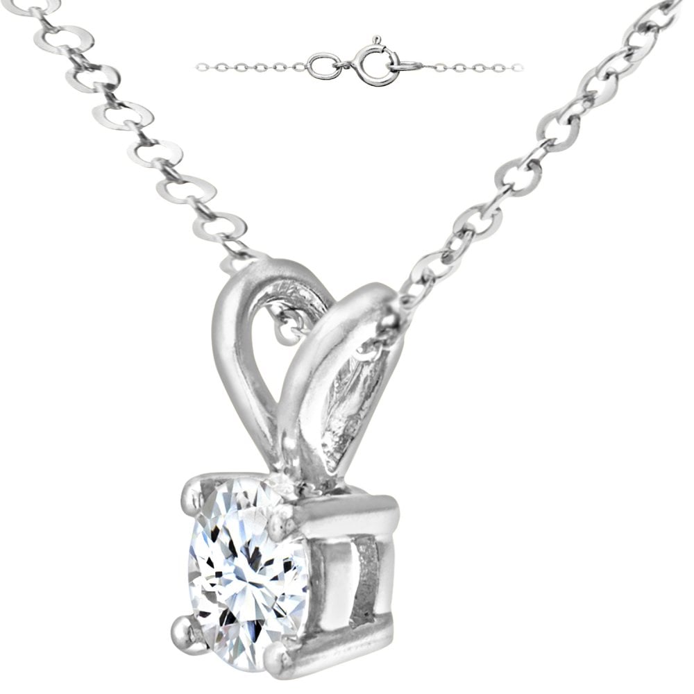 SPARKLD 9ct White Gold 0.33ct Single Stone Diamond Pendant + 46 cm White Gold Trace Chain Necklace