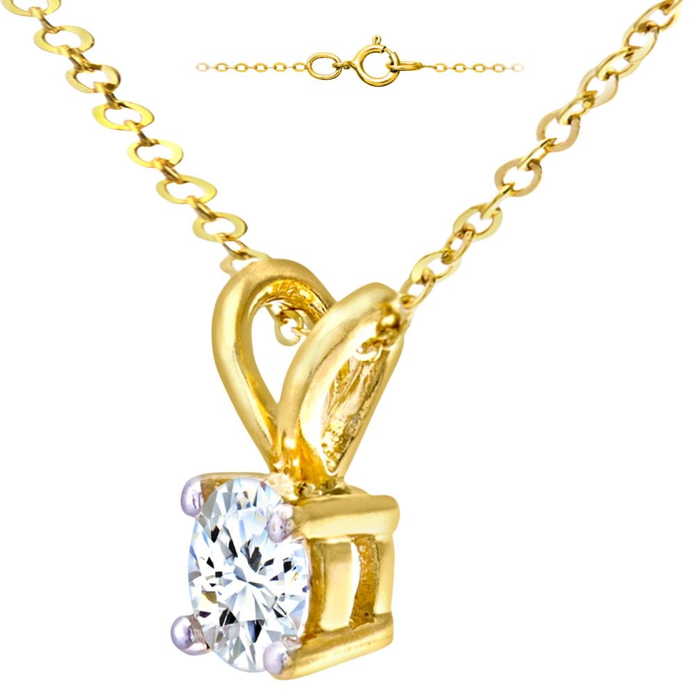 SPARKLD 9ct White Gold 0.33ct Single Stone Diamond Pendant + 46 cm White Gold Trace Chain Necklace