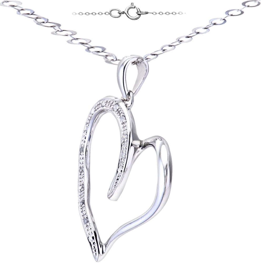 SPARKLD 9ct White Gold 0.06ct Diamond Heart Pendant with 46 cm Trace Chain Necklace