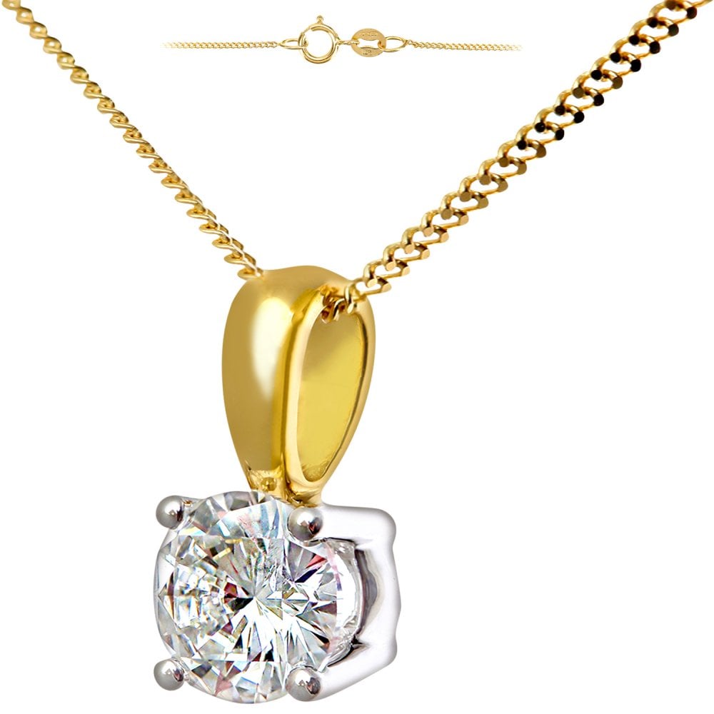 SPARKLD 18ct Yellow Gold 0.75ct IJ/I Certified Round Brilliant Diamond,  Solitaire Pendant + Chain