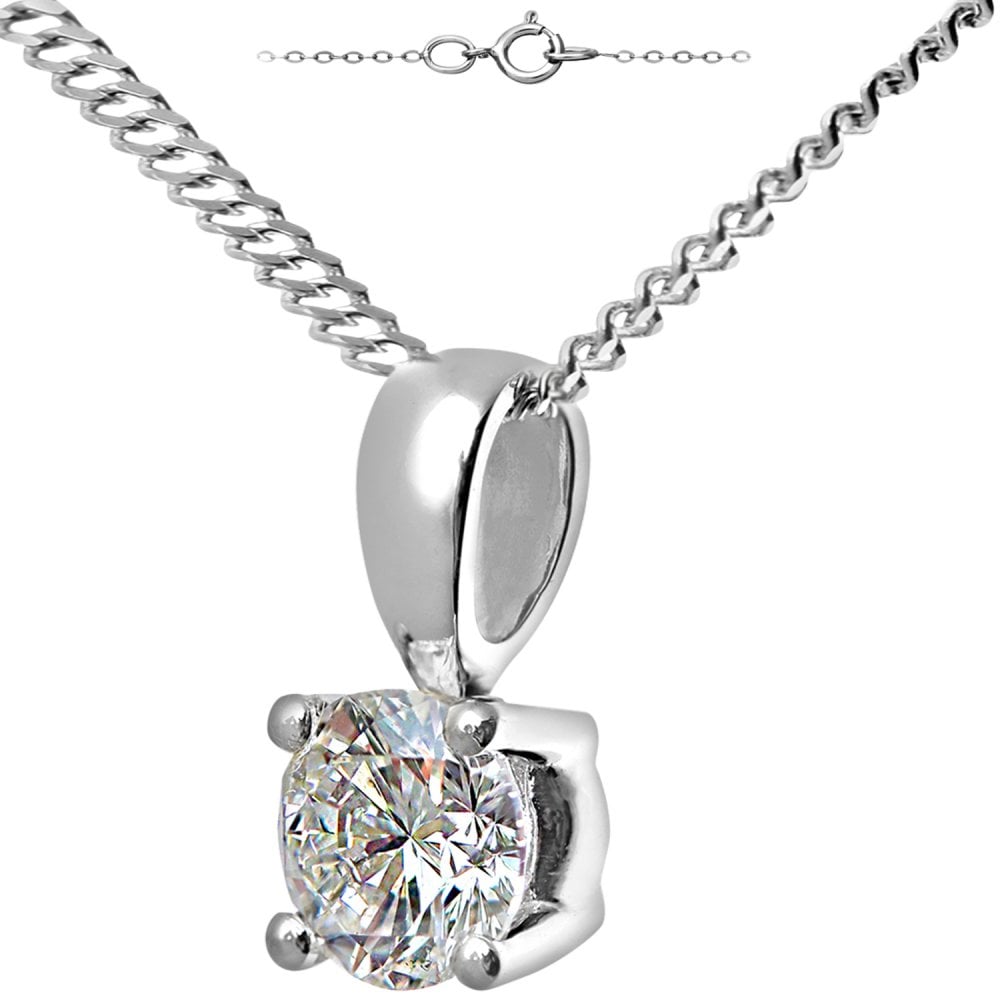 SPARKLD 18ct White Gold Round Brilliant 0.25ct G/VS2 Certified Diamond  Solitaire Pendant with Chain of 46 cm