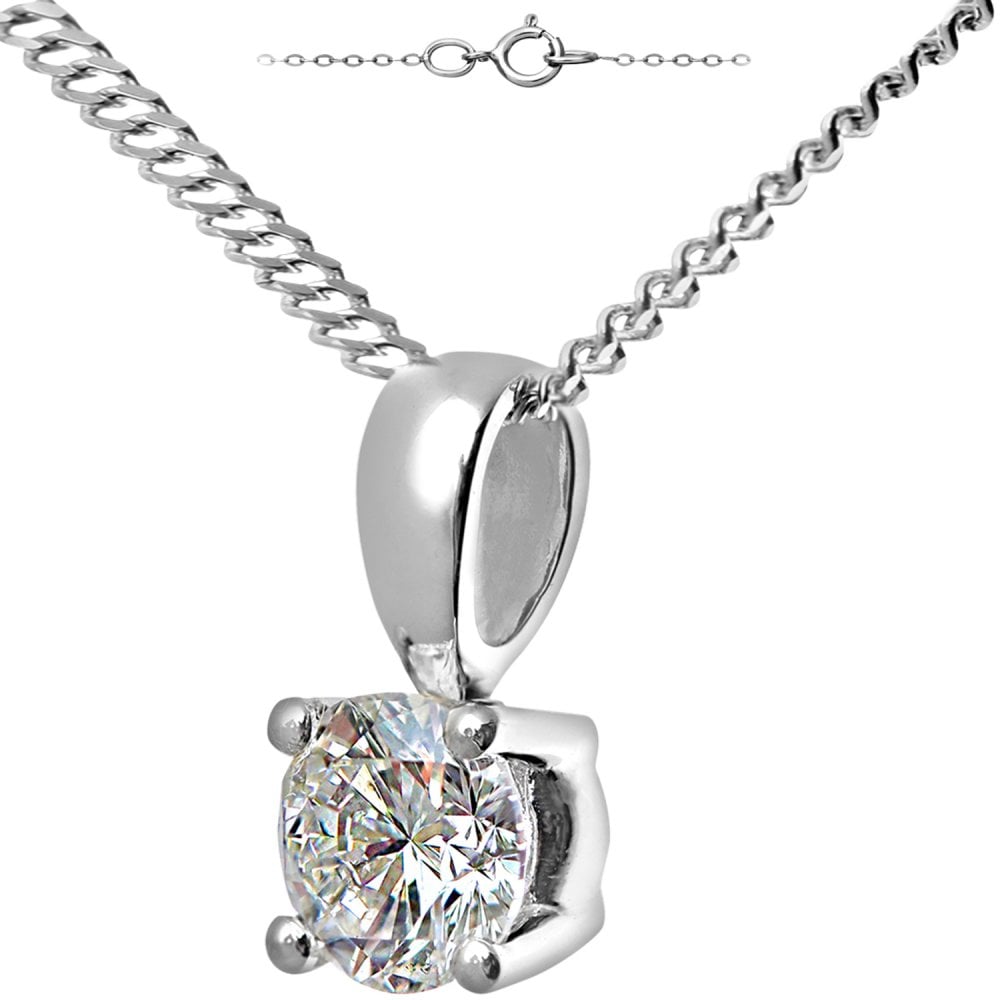 SPARKLD 9ct White Gold Round Brilliant 0.25ct I/I1 Certified Diamonds Solitaire Pendant with Chain of 46 cm