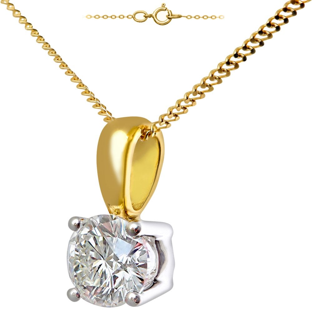 SPARKLD 18ct Yellow Gold Round Brilliant 0.25ct G/VS2 Certified Diamond  Solitaire Pendant with Chain of 46 cm