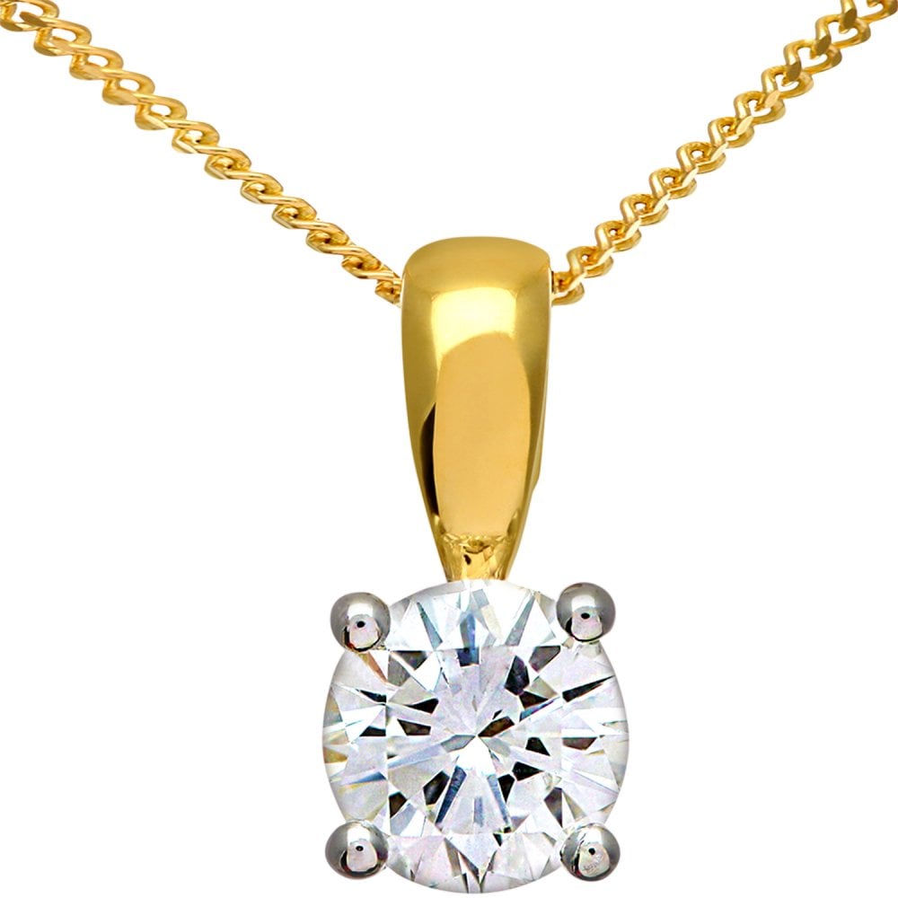 SPARKLD 18ct Yellow Gold Solitaire Pendant + Chain, IJ/I Certified 0.25ct Diamond, Round Brilliant