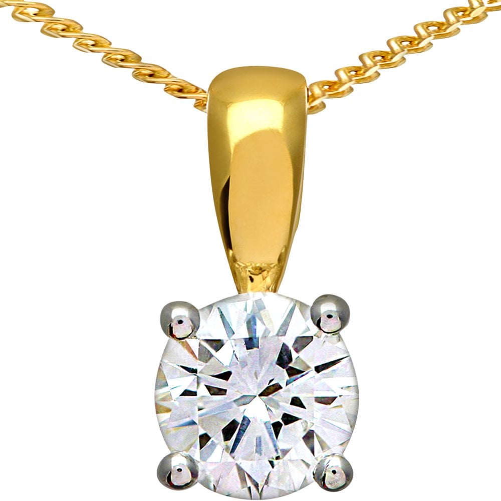 SPARKLD 18ct Yellow Gold Solitaire Pendant + Chain, IJ/I Certified 0.25ct Diamond, Round Brilliant