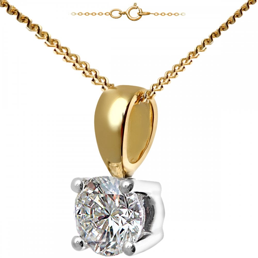 SPARKLD 9ct Yellow Gold Round Brilliant 0.25ct I/I1 Certified Diamonds Solitaire Pendant with Chain of 46 cm