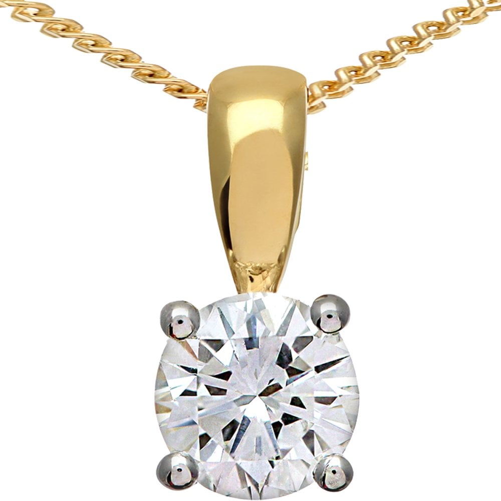 SPARKLD 9ct Yellow Gold Round Brilliant 0.25ct I/I1 Certified Diamonds Solitaire Pendant with Chain of 46 cm