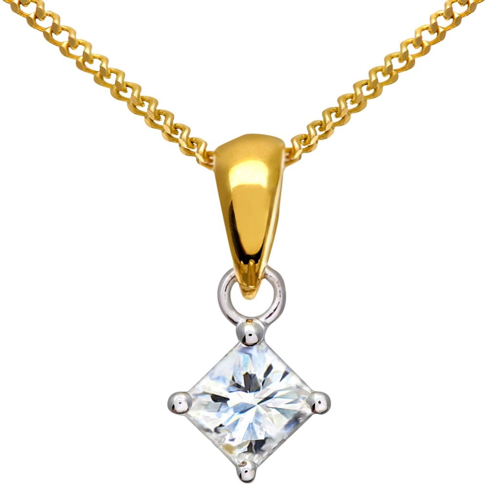 SPARKLD 18ct Yellow Gold Solitaire Pendant + Chain/I Certified 0.25ct Diamonds princess Cut
