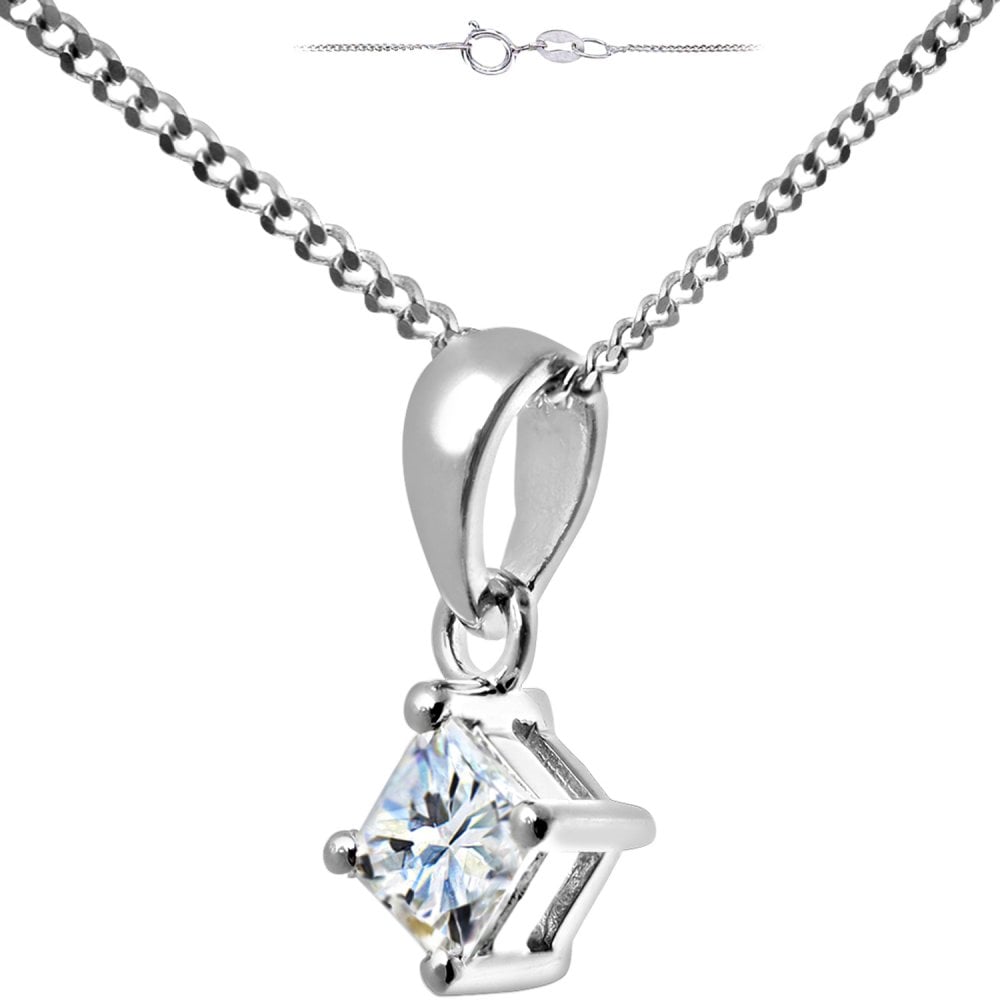 SPARKLD Platinum Solitaire Pendant + Chain/I Certified 0.33ct Diamonds princess Cut