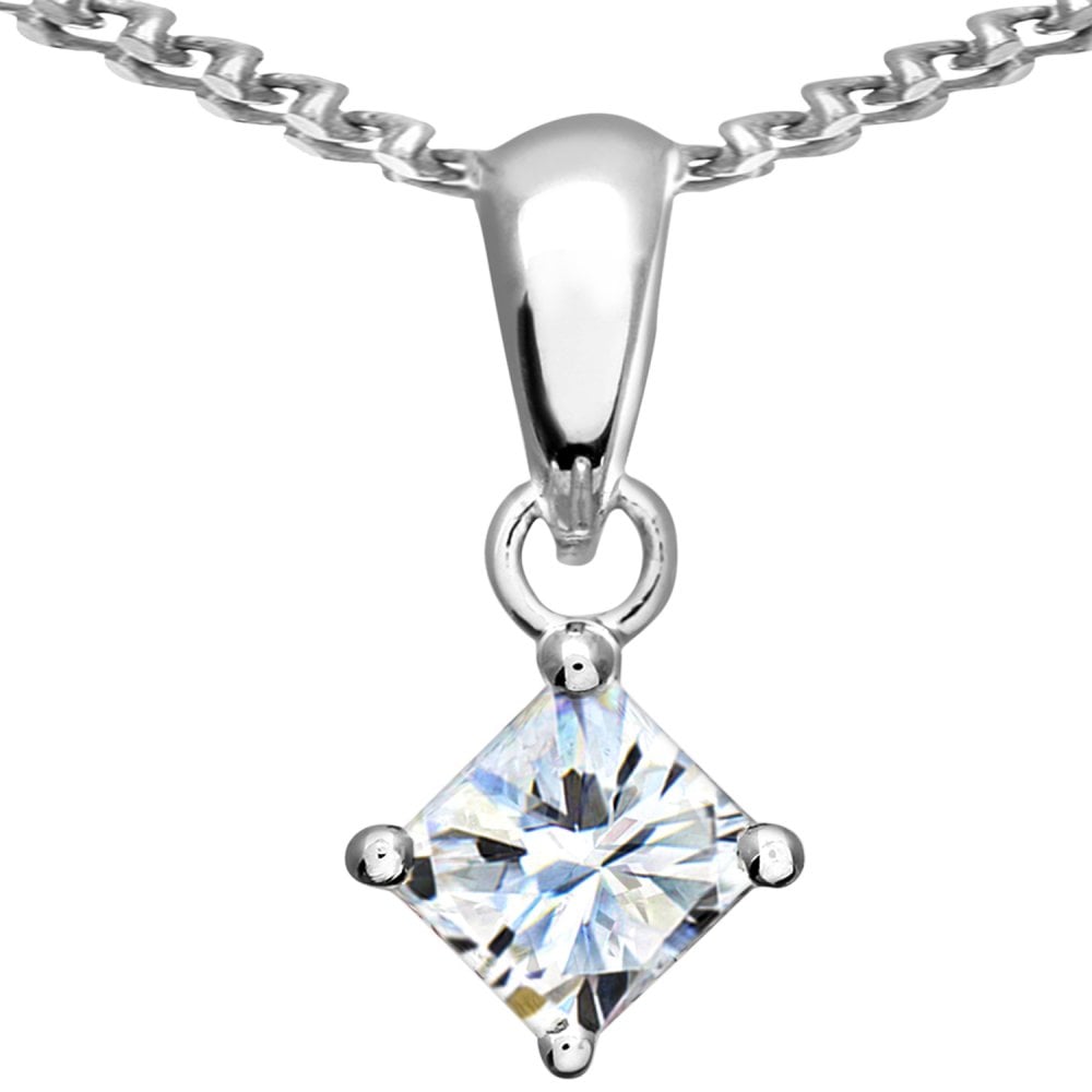 SPARKLD 18ct White Gold Princess Cut 0.33ct Diamond Solitaire Pendant Necklace