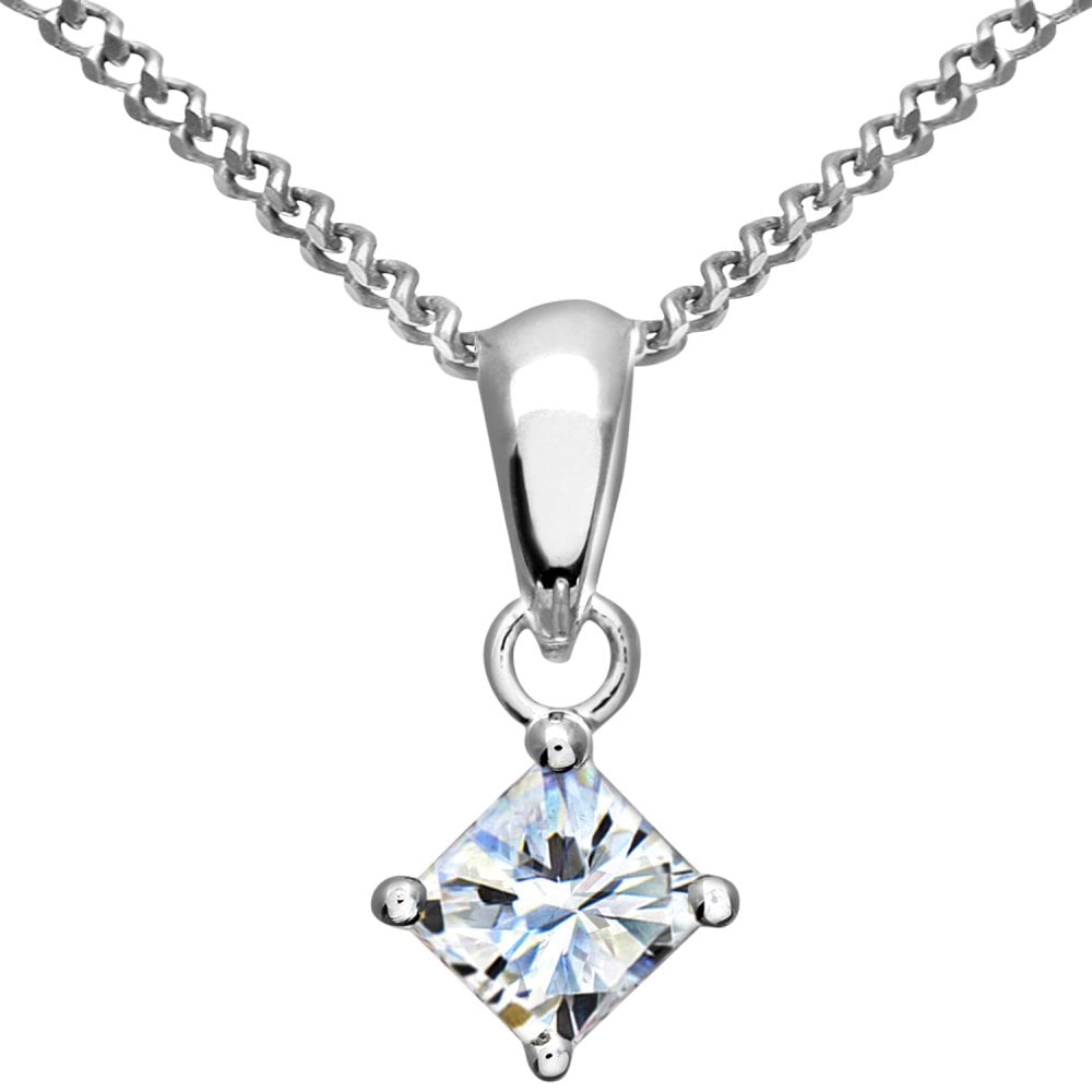SPARKLD 18ct White Gold Princess Cut 0.50ct Diamond Solitaire Pendant Necklace