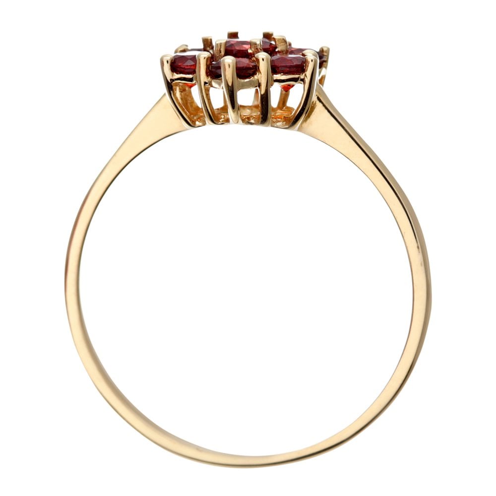 SPARKLD 9ct Yellow Gold And 0.02ct Diamond Garnet Cluster Ring