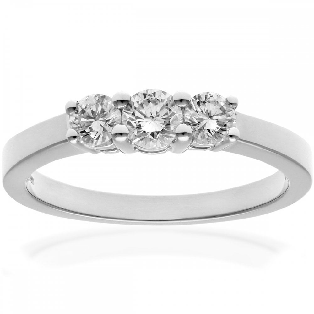 SPARKLD Platinum Trilogy Ring, IJ/I Certified 0.50ct Round Brilliant Diamonds