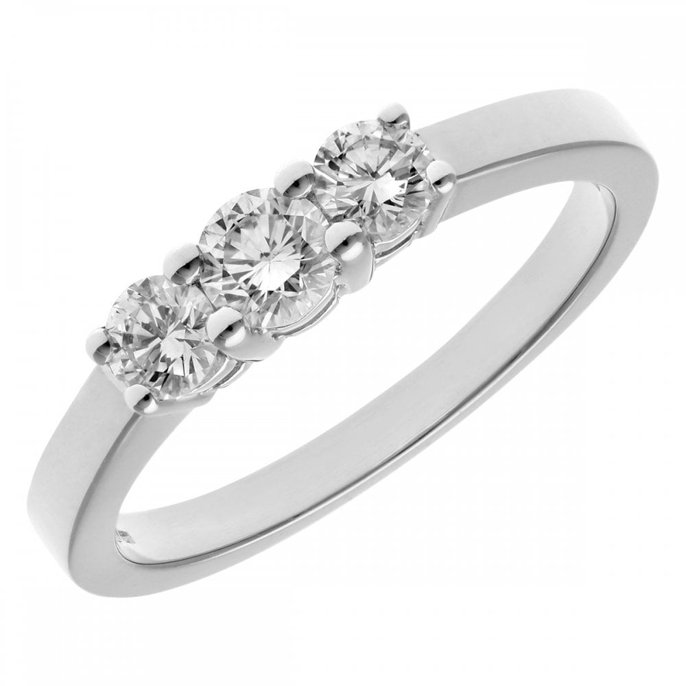 SPARKLD Platinum Trilogy Ring, IJ/I Certified 0.50ct Round Brilliant Diamonds