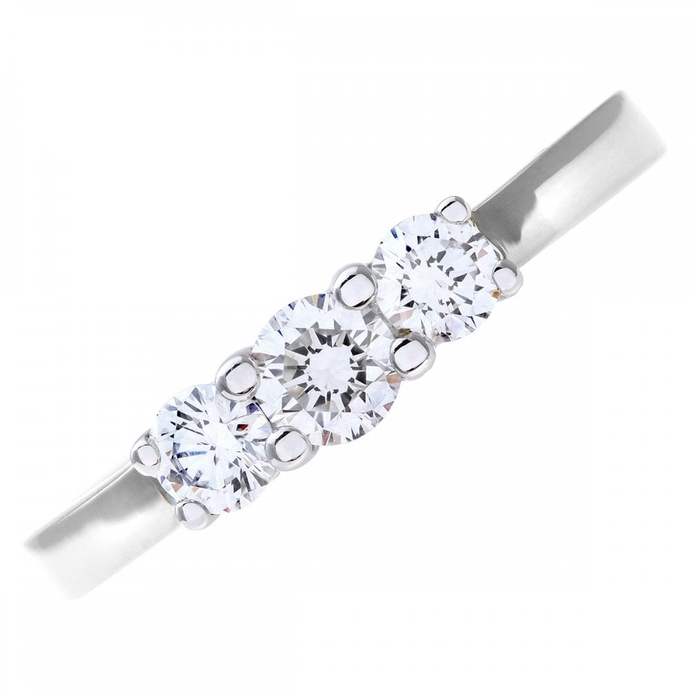 SPARKLD 18ct White Gold Trilogy Ring, IJ/I Certified 0.50ct Round Brilliant Diamonds