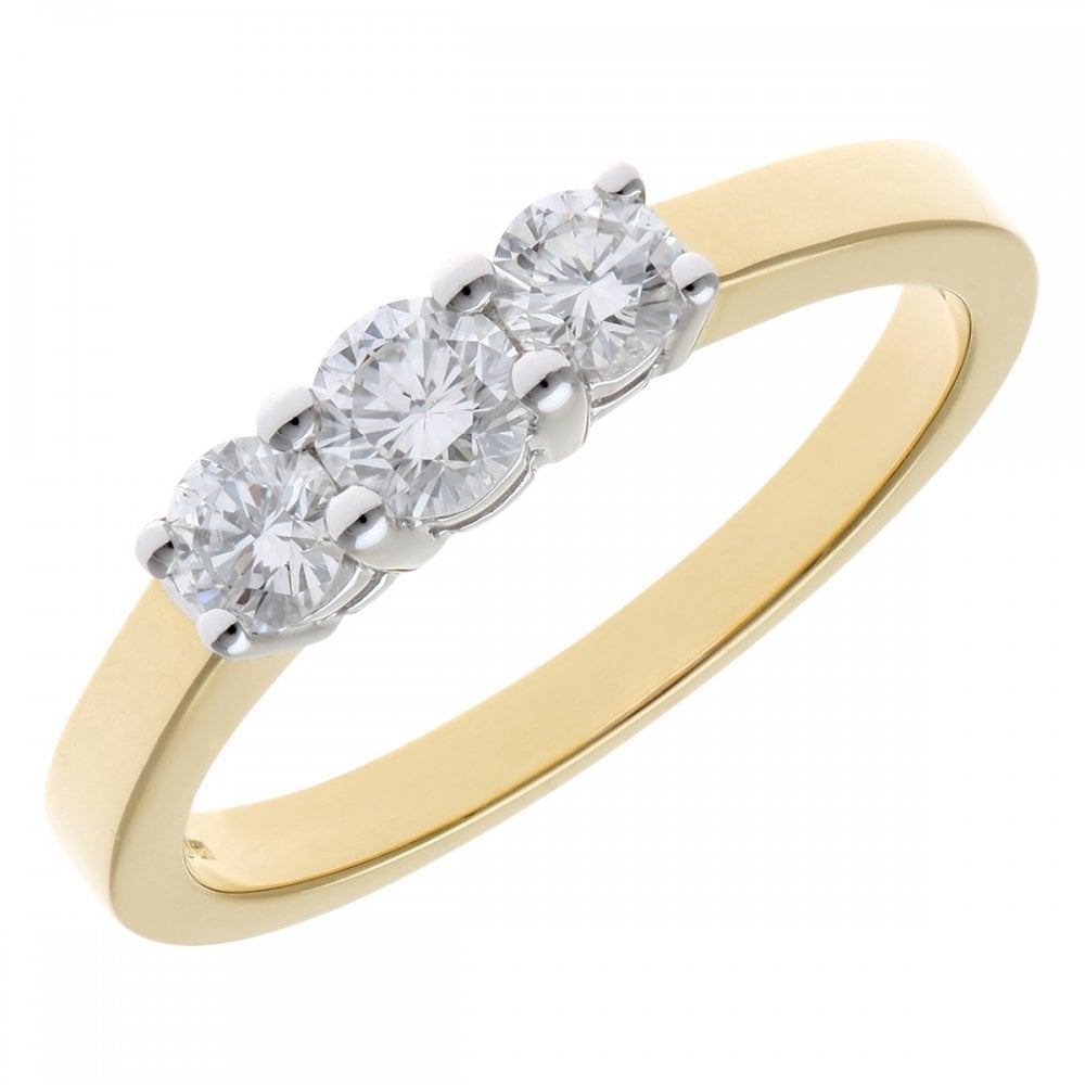 SPARKLD 18ct Yellow Gold Trilogy Ring, IJ/I Certified 0.50ct Round Brilliant Diamonds