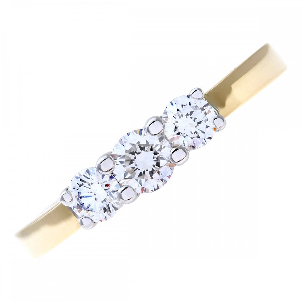 SPARKLD 18ct Yellow Gold Trilogy Ring, IJ/I Certified 0.50ct Round Brilliant Diamonds