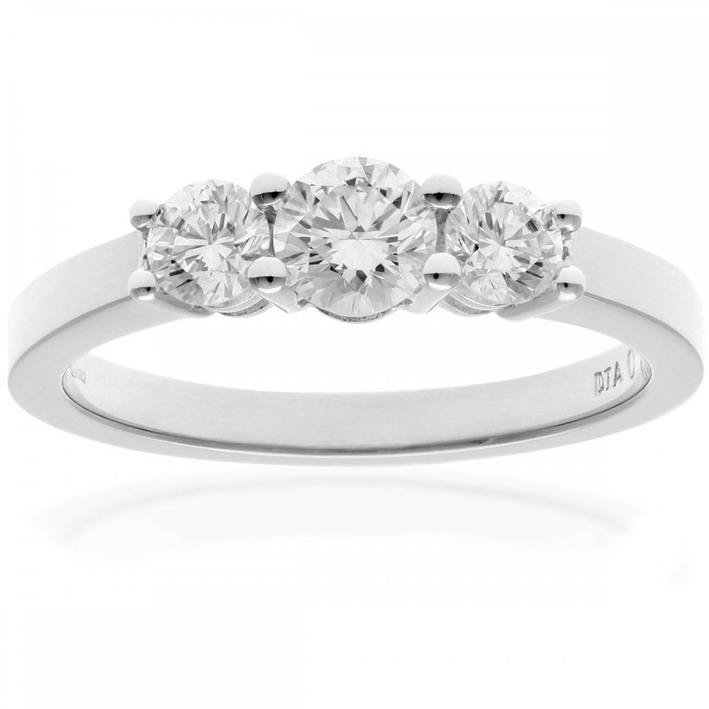 SPARKLD 18ct White Gold Trilogy Ring, IJ/I Certified 0.75ct Round Brilliant Diamonds
