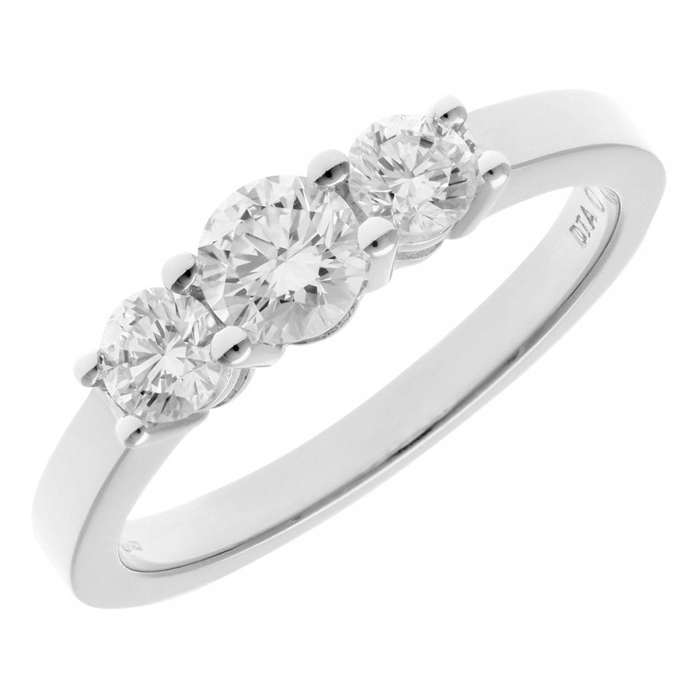 SPARKLD 18ct White Gold Trilogy Ring, IJ/I Certified 0.75ct Round Brilliant Diamonds