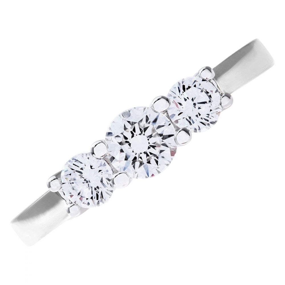 SPARKLD 18ct White Gold Trilogy Ring, IJ/I Certified 0.75ct Round Brilliant Diamonds