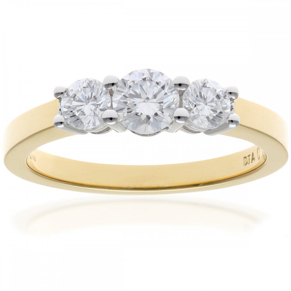SPARKLD 18ct Yellow Gold Trilogy Ring, IJ/I Certified 0.75ct Round Brilliant Diamonds
