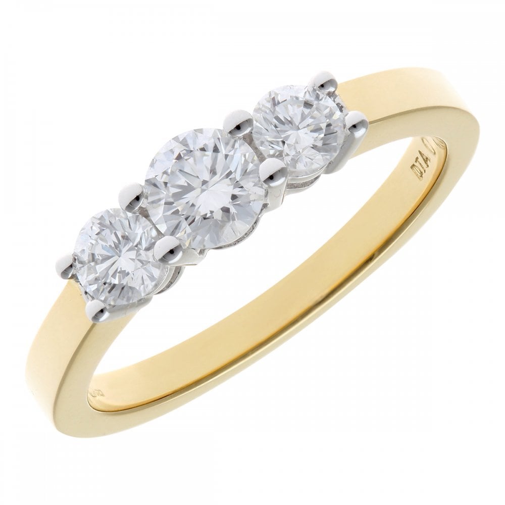 SPARKLD 18ct Yellow Gold Trilogy Ring, IJ/I Certified 0.75ct Round Brilliant Diamonds