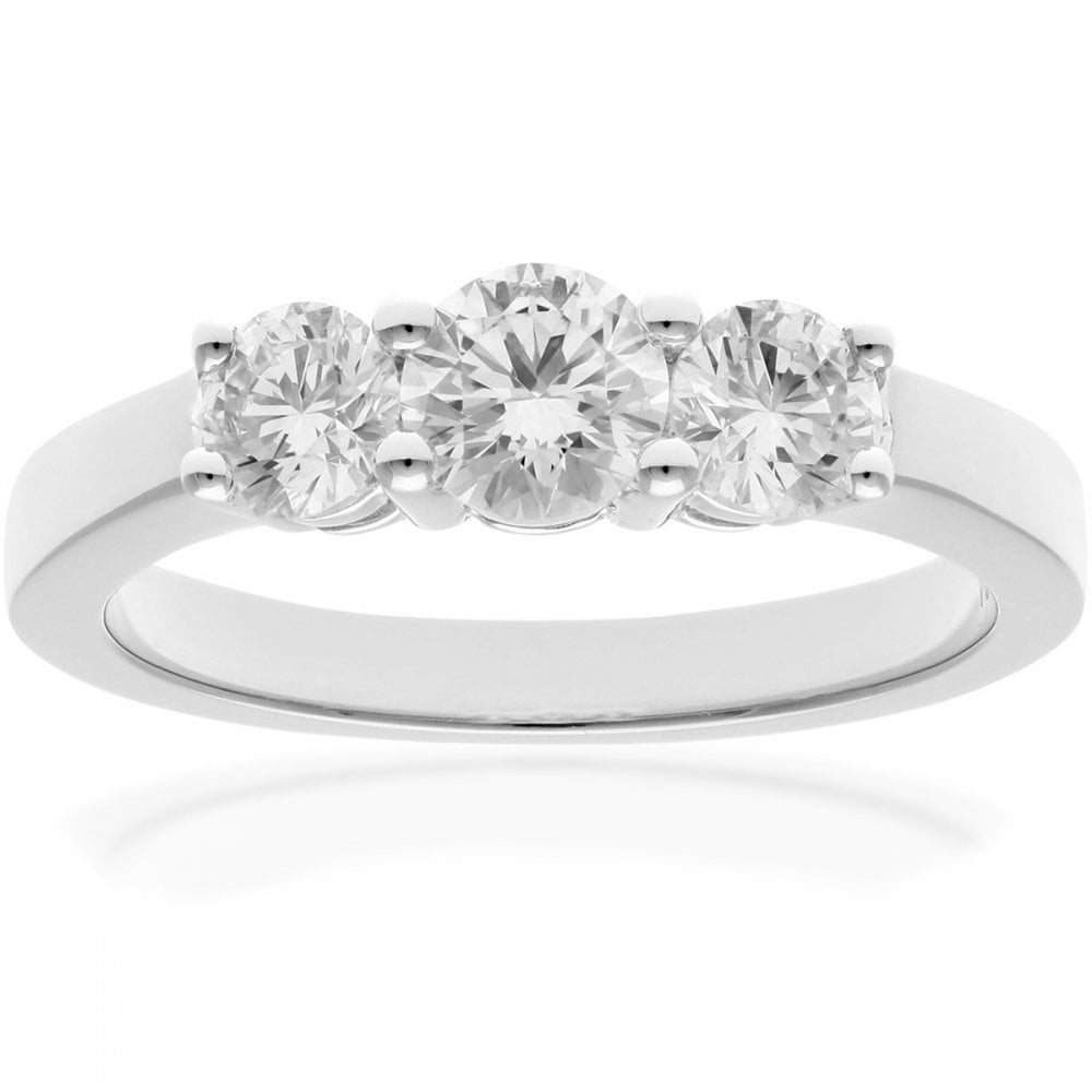 SPARKLD Platinum Trilogy Ring, IJ/I Certified 1.00ct Round Brilliant Diamonds