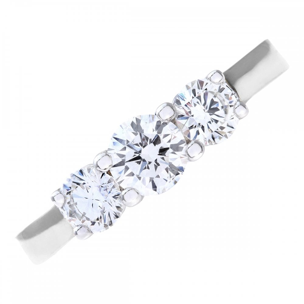 SPARKLD Platinum Trilogy Ring, IJ/I Certified 1.00ct Round Brilliant Diamonds