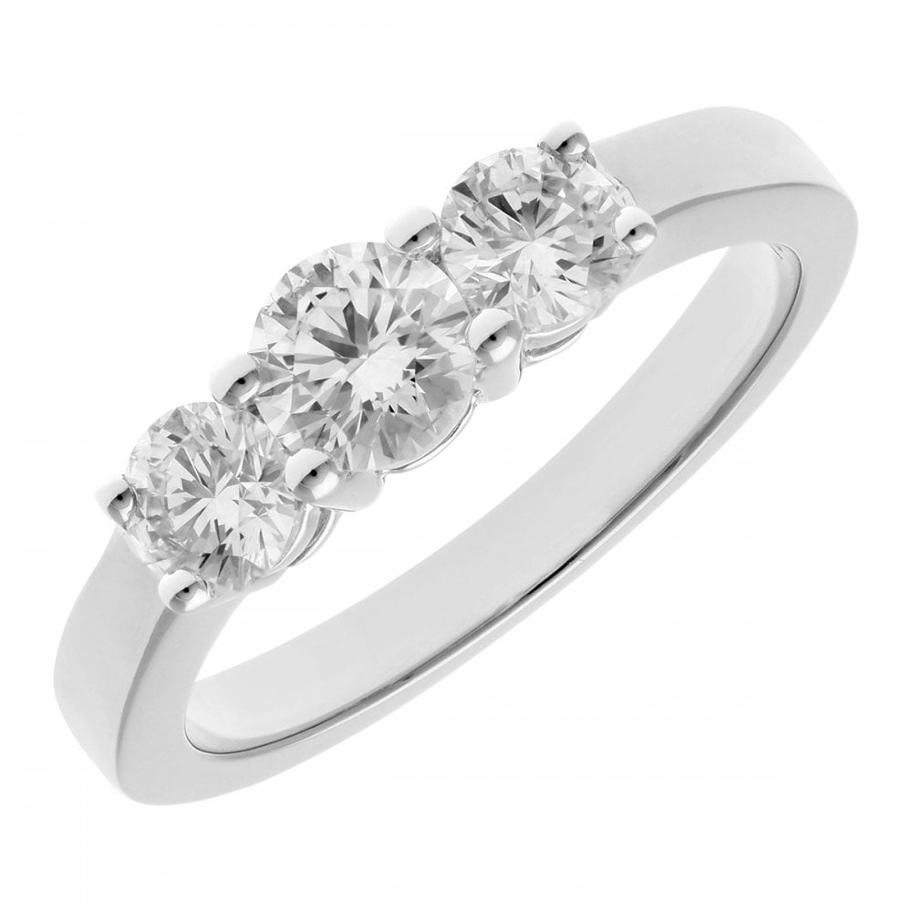 SPARKLD 18ct white Gold Trilogy Ring, IJ/I Certified 1.00ct Round Brilliant Diamonds