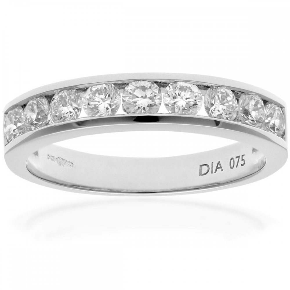 SPARKLD 18ct White Gold Channel Set Half Eternity Ring, IJ/I Certified 0.75ct Round Brilliant Diamonds