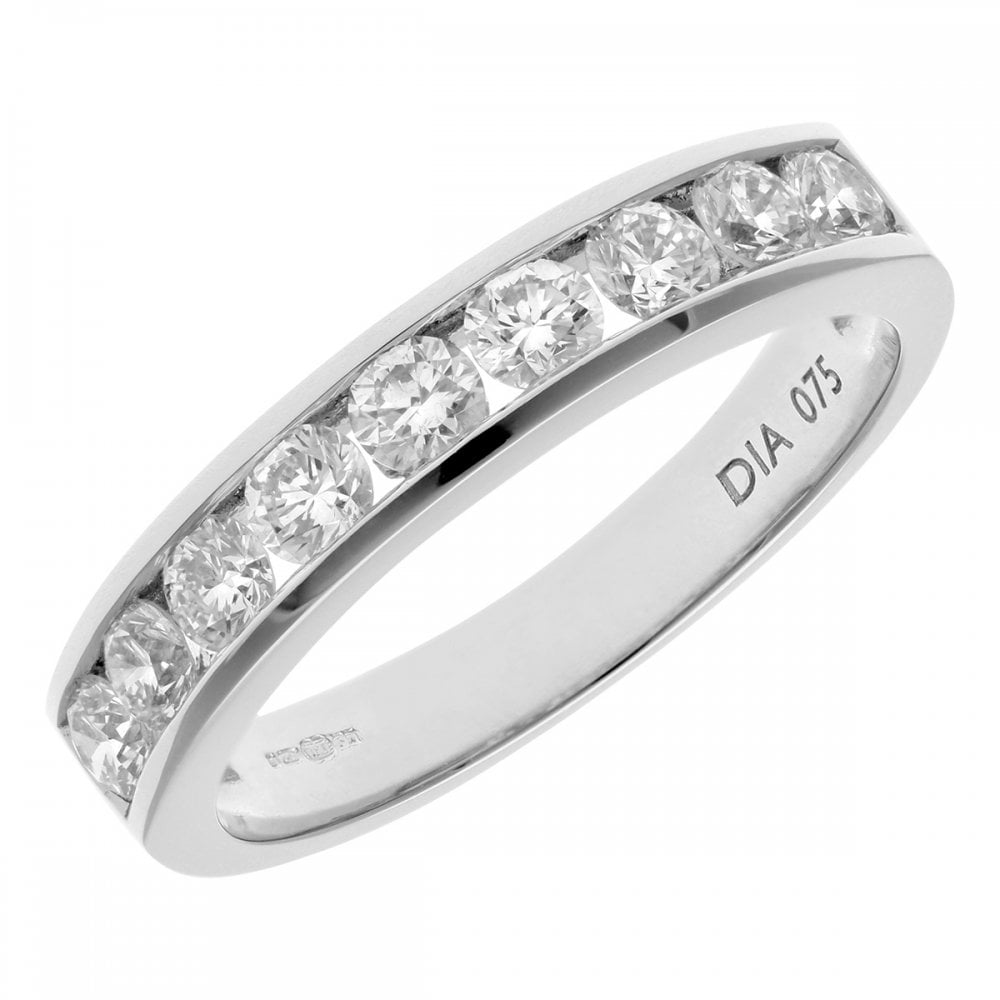 SPARKLD 18ct White Gold Channel Set Half Eternity Ring, IJ/I Certified 0.75ct Round Brilliant Diamonds