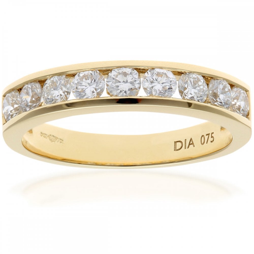 SPARKLD 18ct Yellow Gold Channel Set Half Eternity Ring, IJ/I Certified 0.75ct Round Brilliant Diamonds