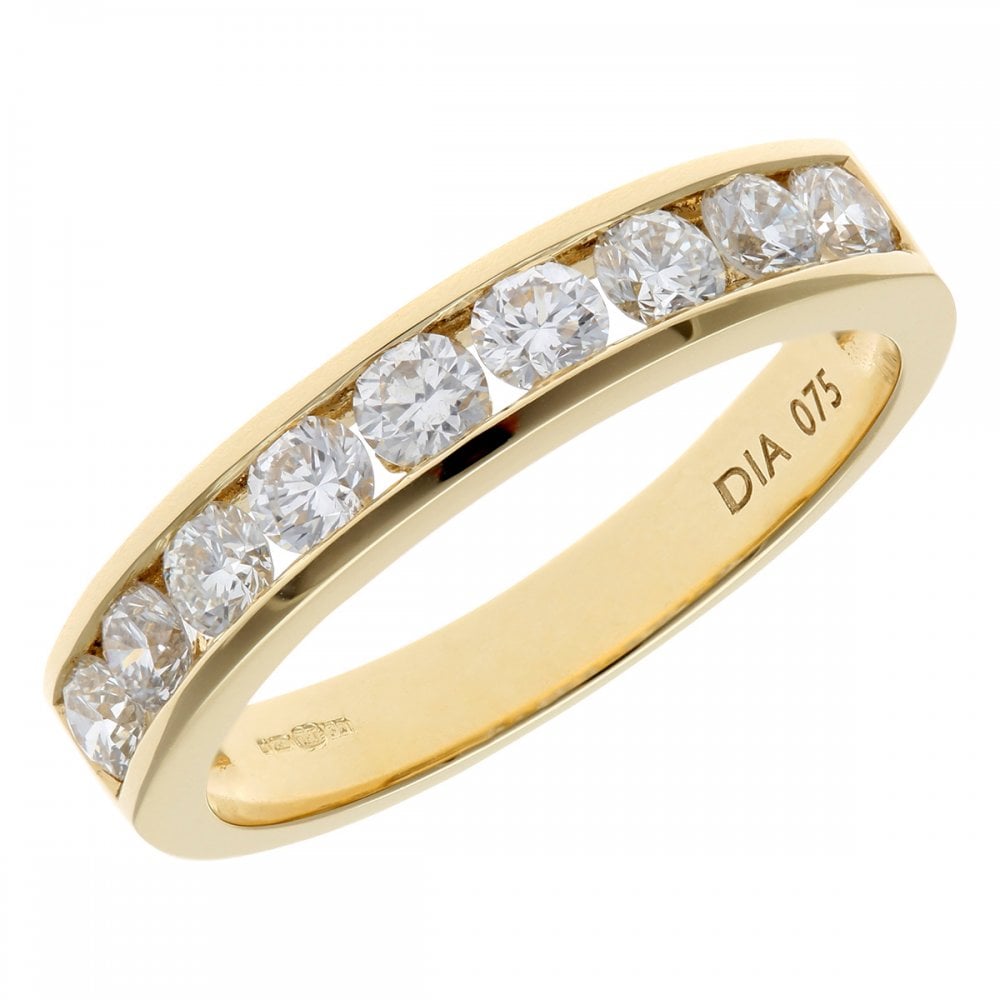 SPARKLD 18ct Yellow Gold Channel Set Half Eternity Ring, IJ/I Certified 0.75ct Round Brilliant Diamonds
