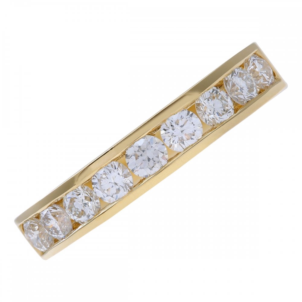 SPARKLD 18ct Yellow Gold Channel Set Half Eternity Ring, IJ/I Certified 0.75ct Round Brilliant Diamonds