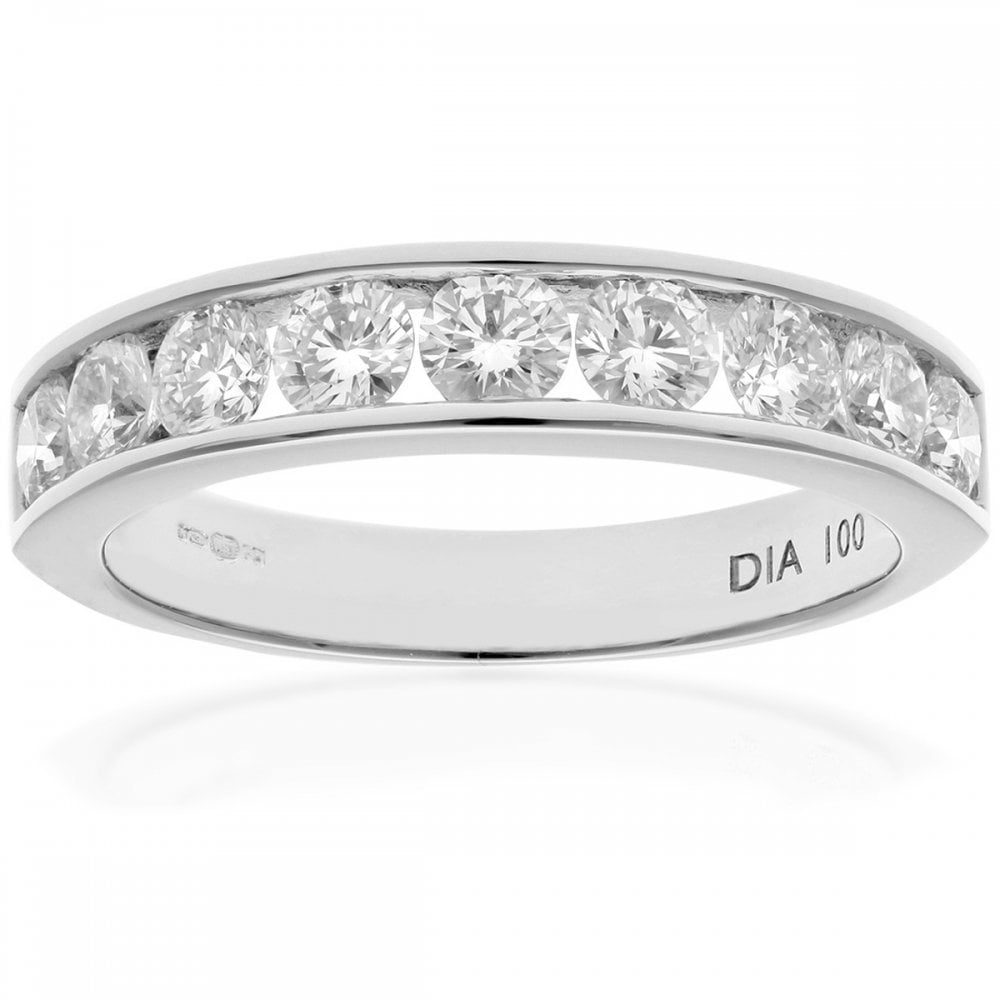 SPARKLD Platinum Channel Set Half Eternity Ring, IJ/I Certified 1.00ct Round Brilliant Diamonds