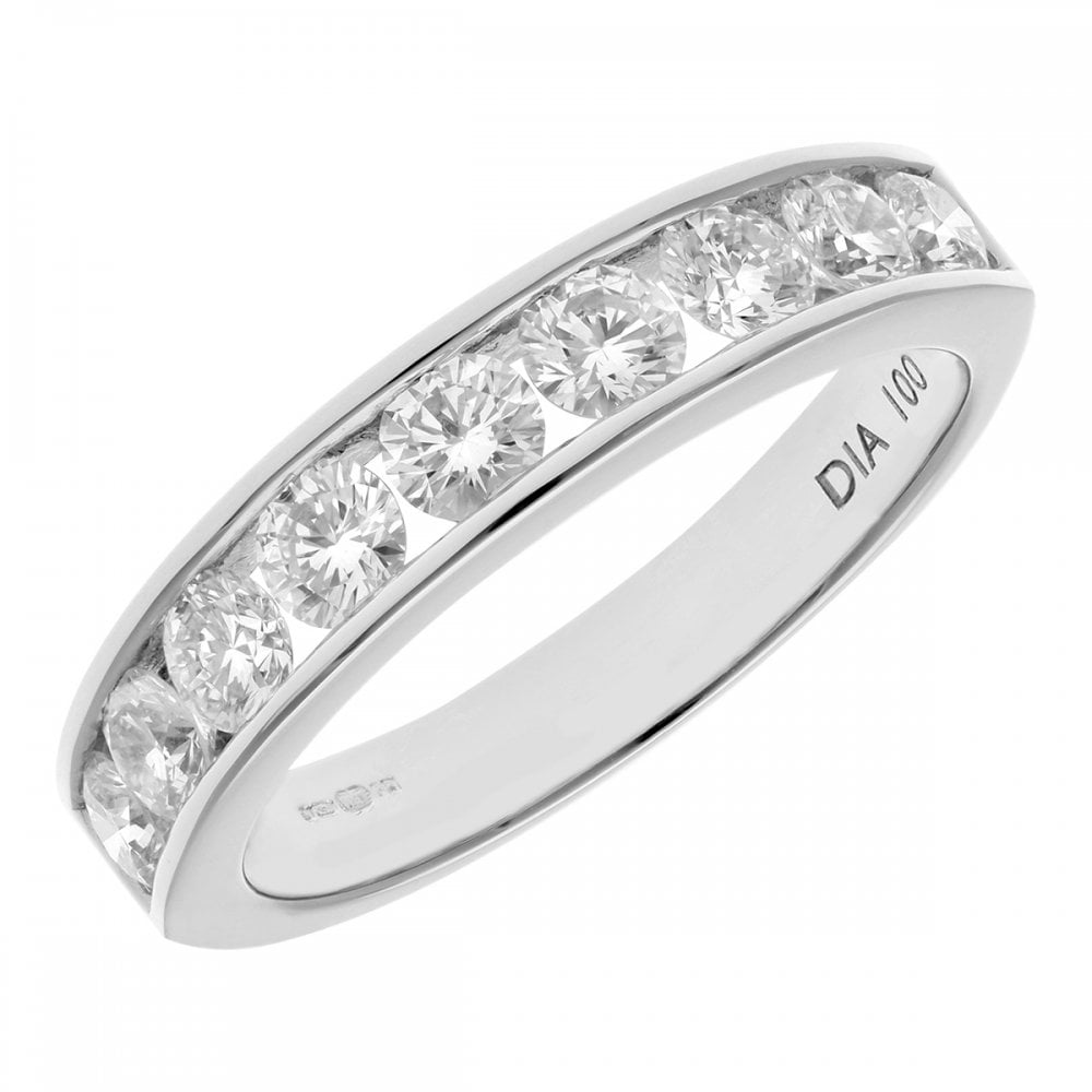 SPARKLD Platinum Channel Set Half Eternity Ring, IJ/I Certified 1.00ct Round Brilliant Diamonds