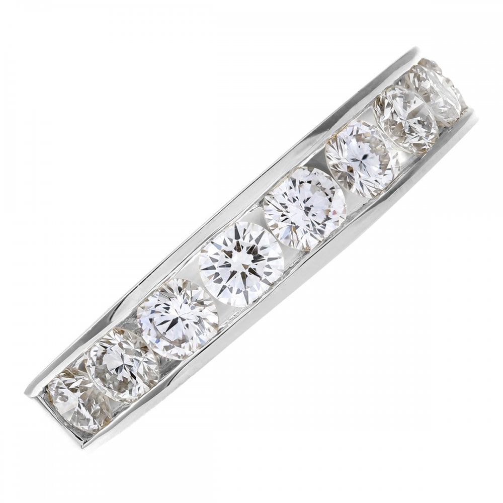 SPARKLD Platinum Channel Set Half Eternity Ring, IJ/I Certified 1.00ct Round Brilliant Diamonds