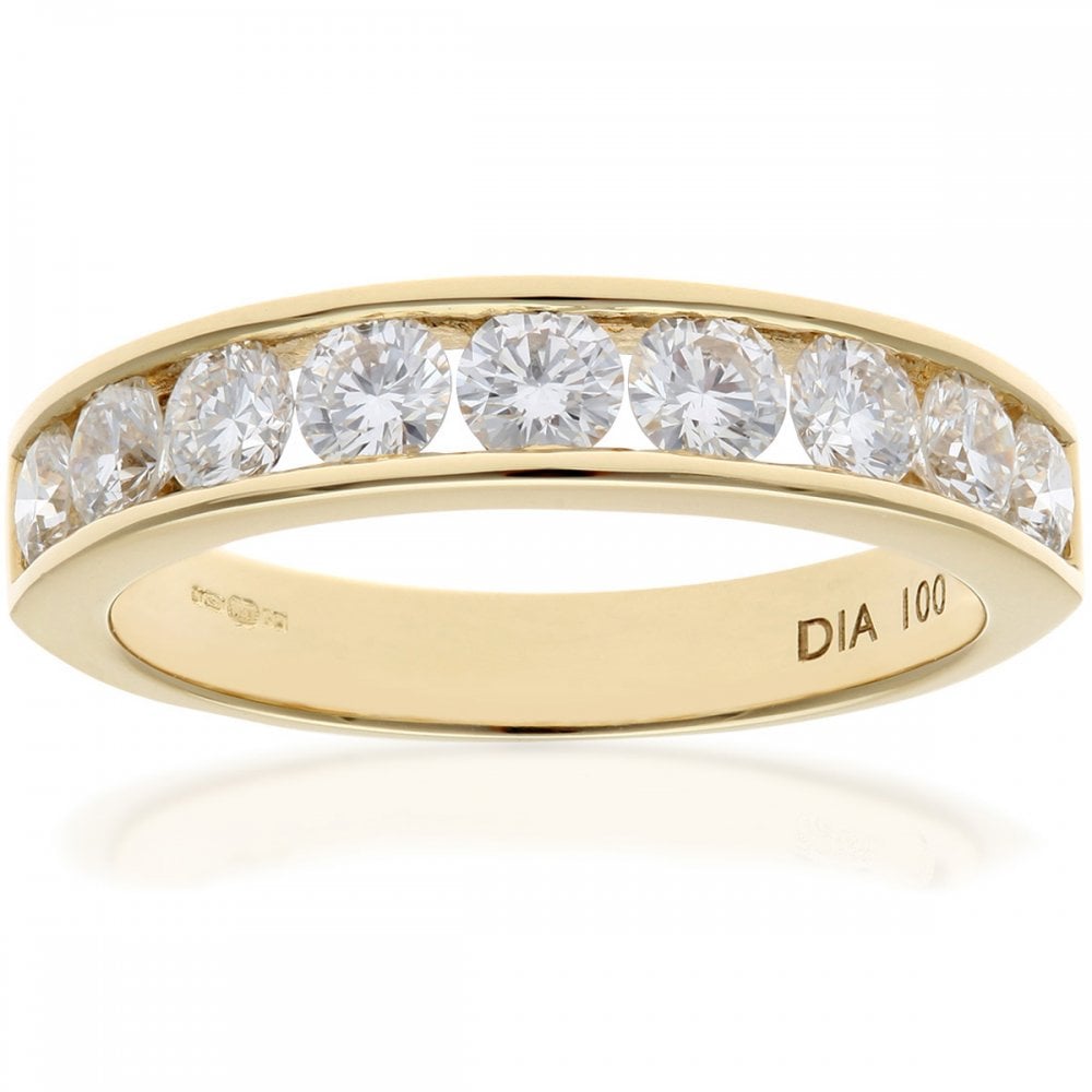 SPARKLD 18ct Yellow Gold Certified  Round Brilliant 1.00ct Diamonds Channel Set on Half Eternity Ring