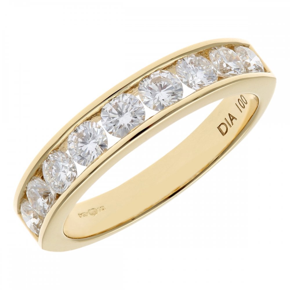 SPARKLD 18ct Yellow Gold Certified  Round Brilliant 1.00ct Diamonds Channel Set on Half Eternity Ring