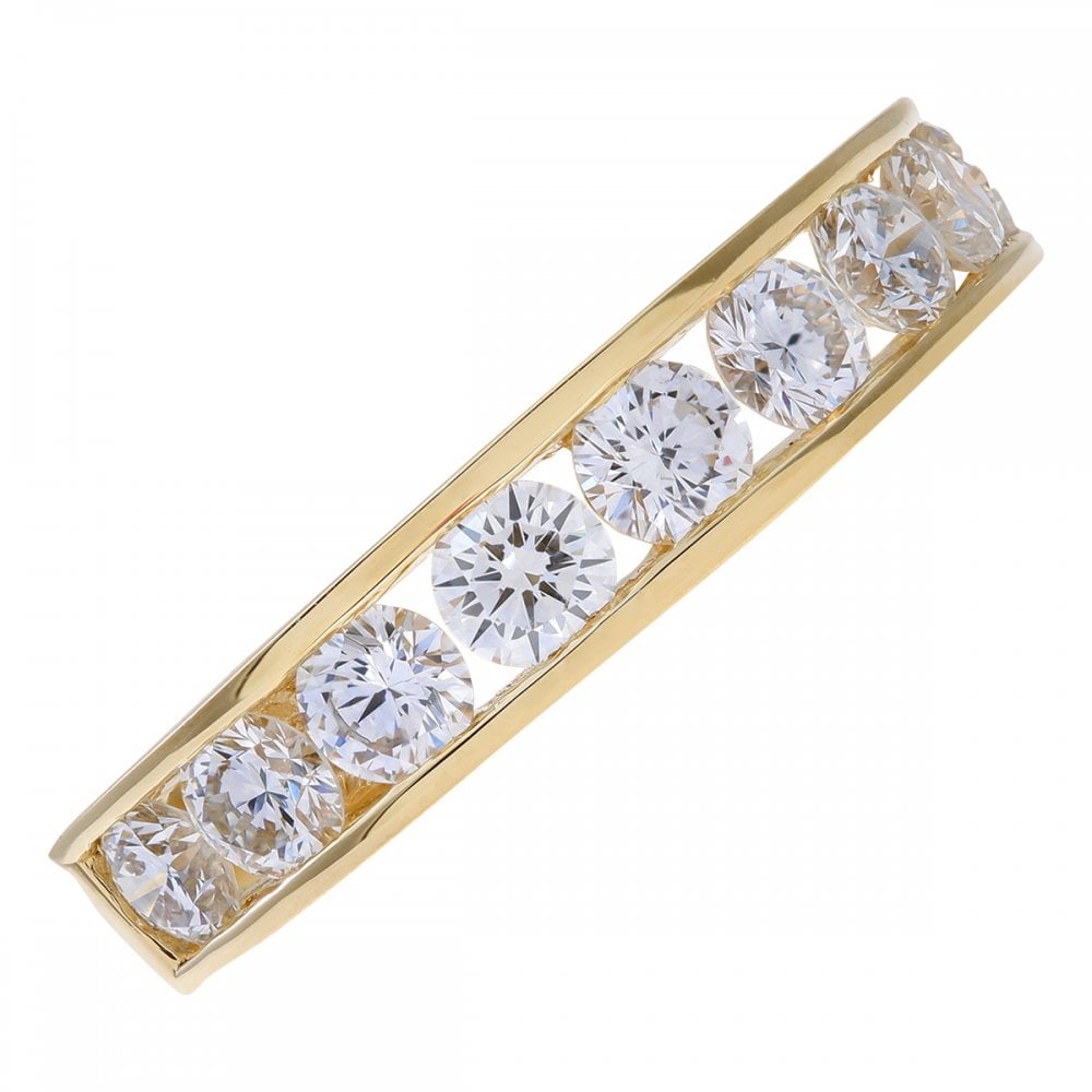 SPARKLD 18ct Yellow Gold Certified  Round Brilliant 1.00ct Diamonds Channel Set on Half Eternity Ring