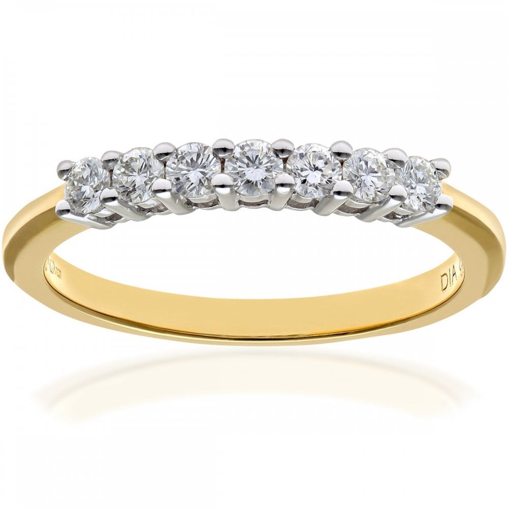 SPARKLD 18ct Yellow Gold 7 stone Eternity Ring, IJ/I Certified 0.33ct Round Brilliant Diamonds