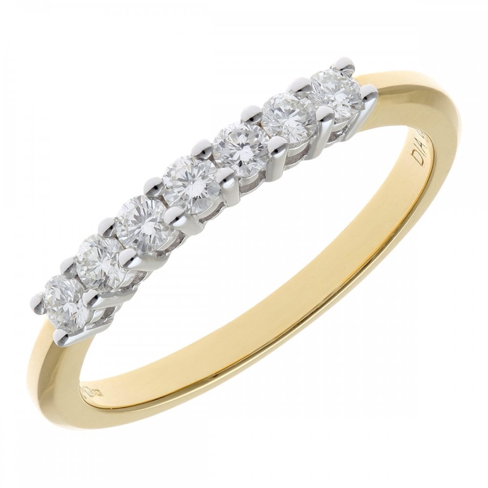 SPARKLD 18ct Yellow Gold 7 stone Eternity Ring, IJ/I Certified 0.33ct Round Brilliant Diamonds