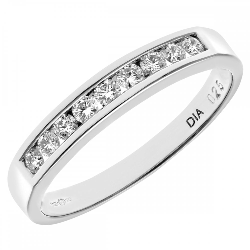 SPARKLD 18ct White Gold 0.25ct IJ/I Certified Round Brilliant Diamonds Channel Set on  Half Eternity Ring