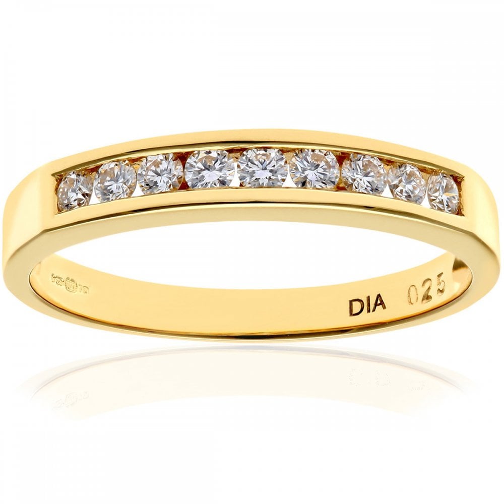 SPARKLD 18ct Yellow Gold Channel Set Half Eternity Ring, IJ/I Certified 0.25ct Round Brilliant Diamonds