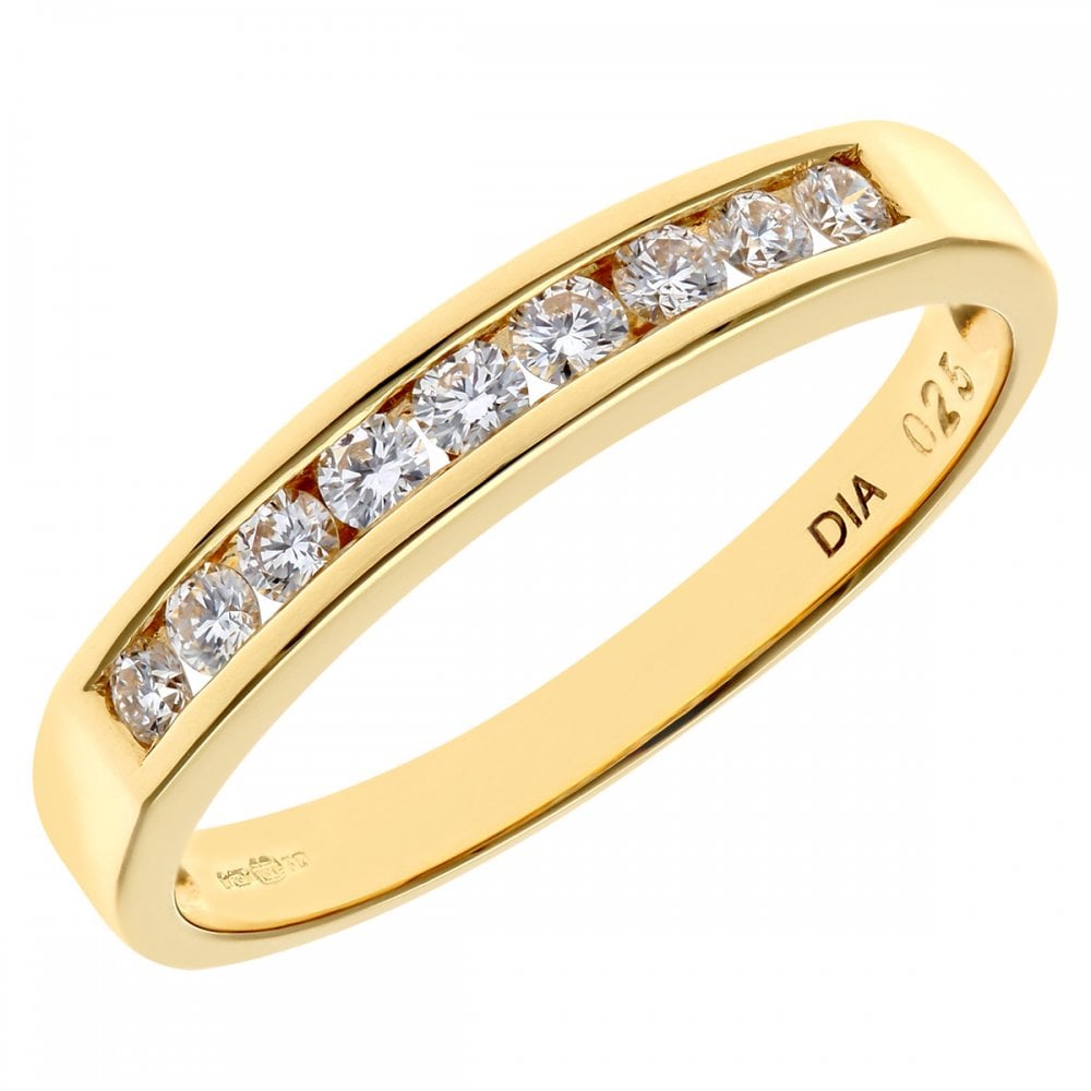 SPARKLD 18ct Yellow Gold Channel Set Half Eternity Ring, IJ/I Certified 0.25ct Round Brilliant Diamonds
