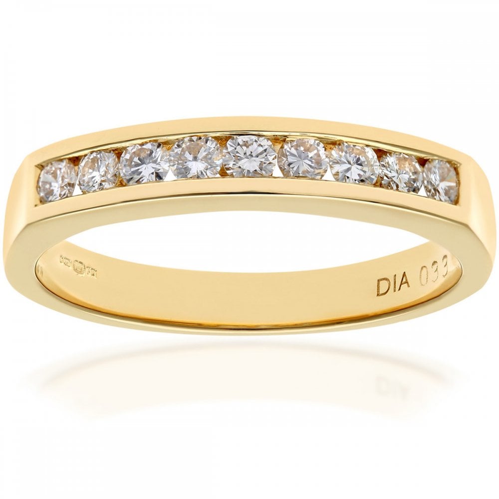 SPARKLD 18ct Yellow Gold Channel Set Half Eternity Ring, IJ/I Certified 0.33ct Round Brilliant Diamonds