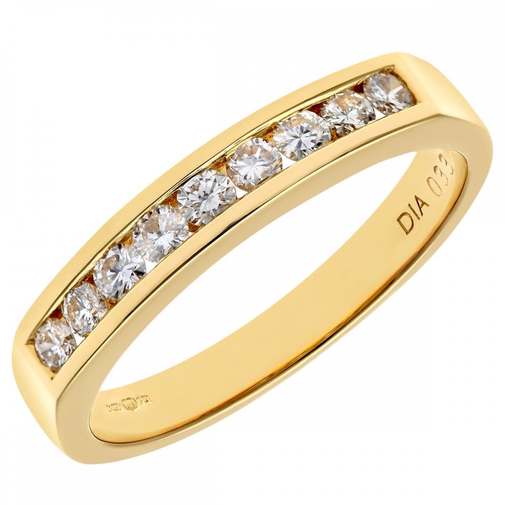 SPARKLD 18ct Yellow Gold Channel Set Half Eternity Ring, IJ/I Certified 0.33ct Round Brilliant Diamonds