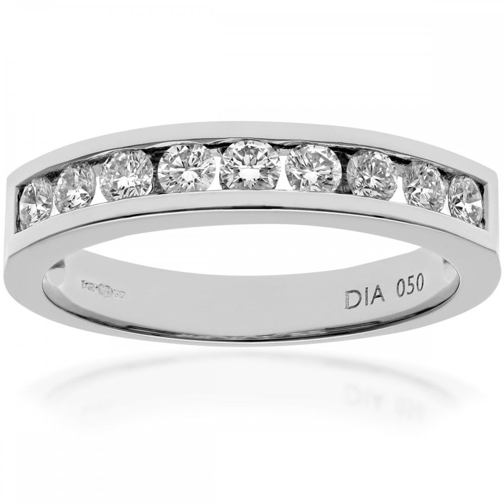 SPARKLD Platinum Channel Set Half Eternity Ring, IJ/I Certified 0.50ct Round Brilliant Diamonds