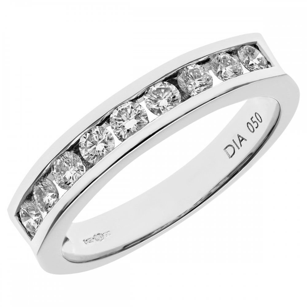 SPARKLD 18ct White Gold Channel Set Half Eternity Ring, IJ/I Certified 0.50ct Round Brilliant Diamonds